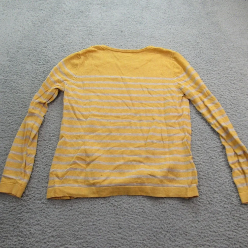 Croft & Barrow Women's Yellow‎ Striped Cotton Knit Top Button Detail Med